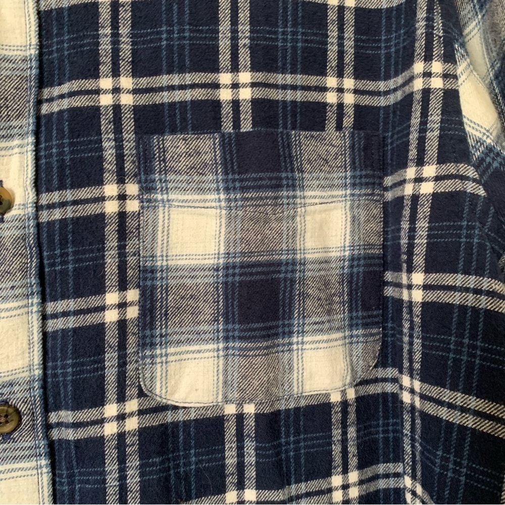 J Crew Blue Plaid Split Pattern Flannel Shirt - image 4